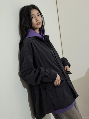 純色雙口袋燈心絨長襯