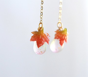 楓葉蜜 垂墜式 14K包金耳環/耳夾