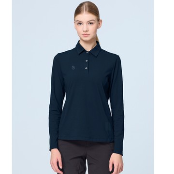 【WILDLAND荒野】女彈性保暖吸排POLO長袖上衣普魯士藍