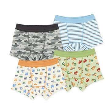 日本西松屋 - 混棉男孩四角內褲(4件組)-車車迷彩條紋