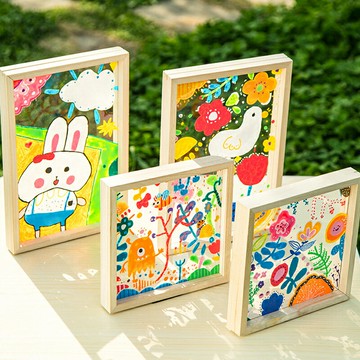 壓克力彩繪畫框 方形 長方 木質邊框 透明相框 裱框 彩繪塗鴉 手繪 美術 牆面裝飾【BlueCat】【RI3140】