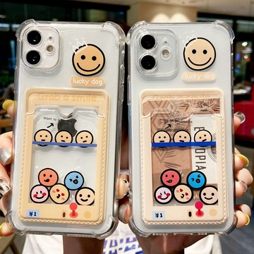 簡約笑臉 插卡手機殼 四角防摔 空壓殼 iPhone15 14 13 12 11 Pro Max 可插卡/悠遊卡/一卡通