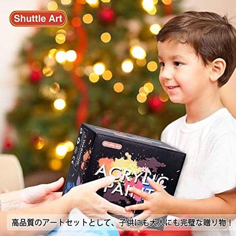 Shuttle Art アクリル絵の具 36色セット アクリル顔料 速乾 防水 耐久 メタリック色入り 60ml パレット ブラシ付き 布 