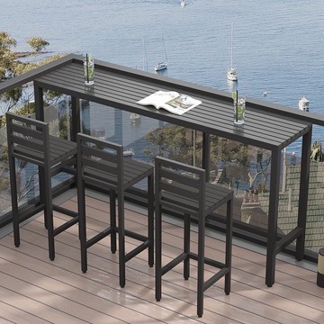 免運 實木吧檯桌 戶外吧檯桌 戶外休閑陽臺靠墻吧臺桌椅組合家用庭院防腐長條桌鐵藝塑木高腳桌 可開發票 全館五折 工廠現貨直銷 新品特價 c8288