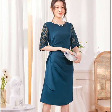 灰姑娘[88580=88357-S]腰部抓皺垂墜五分袖正式洋裝連身裙