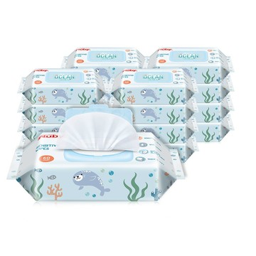 【NUBY】海洋系列極厚柔濕巾60抽(箱購16包)｜媽媽禮、新生禮、彌月禮｜實用禮品 厚實不織布 無酒精