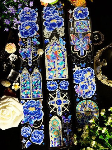 傾城決藍 PET 紙膠帶 白墨 貝殼光 10米卷