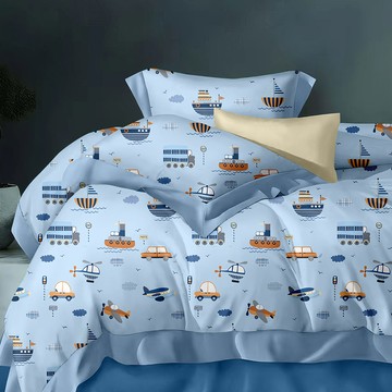 FOCA 吸濕排汗天絲天絲二件式床包枕套組 採用3M專利吸濕排汗藥劑  交通派對  單人