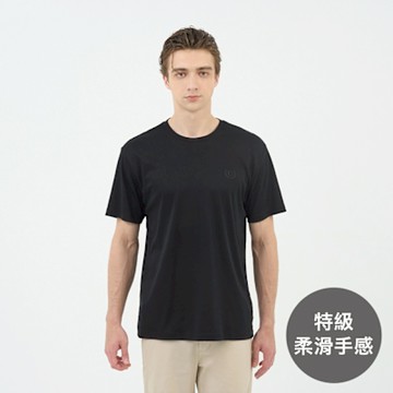 GIORDANO 男裝圓領修身短袖上衣 Liquid Touch系列 - 09 標誌黑