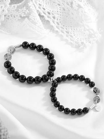 天然黑曜石情侶手鏈女男一對相吸刻字純銀情侶款紀念禮物學生手串