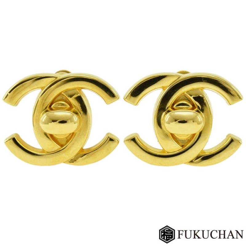 CHANEL シャネル ココマーク ターンロック イヤリング 96P ゴールド×GP  
