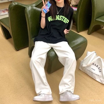 P3-【限時特賣】長褲女 女生褲子 寬褲 運動褲 冰絲長褲 高腰褲 顯瘦長褲白色闊腿褲女新款薄款ins小個子直筒寬鬆顯瘦