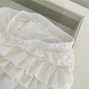 巷往小野斜肩吊帶花朵荷葉邊大裙擺露肩連衣裙短裙女+半身裙套裝