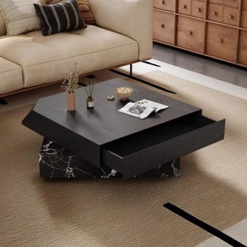 意式極簡茶幾設計師客廳家用侘寂風木紋高級感小戶型新款方形茶臺