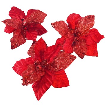 MODACore 摩達客 大聖誕花材擺飾插飾 3朵入  浪漫紅色系  直徑20cm  1組