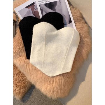 法式甜辣針織吊帶背心女秋冬皮草內搭保暖帶胸墊毛絨抹胸外穿上衣