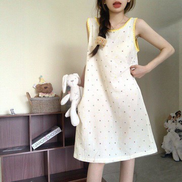 Xuan♥睡衣女雲朵棉夏天寬鬆可外穿睡裙背心無袖中長裙甜美風大碼家居服