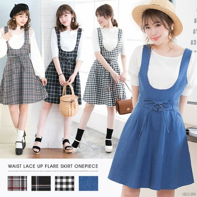 メール便対応 ウエストレースアップフレアスカートジャンスカワンピース 通販 Lineポイント最大get Lineショッピング