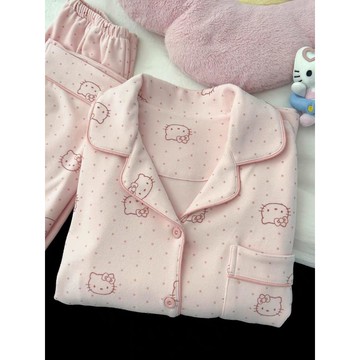【甜美波點】KT貓睡衣 hello kitty睡衣 kitty睡衣 女睡衣 德絨睡衣 加絨加厚 保暖 秋冬新款 家居服套