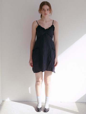 SHINING SLEEVELESS ONE PIECE DRESS [BLACK]