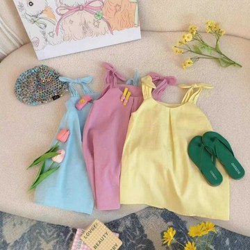 Mini baby🌷女童夏季清爽吊帶裙韓版女寶法式度假風純色小清新背心裙