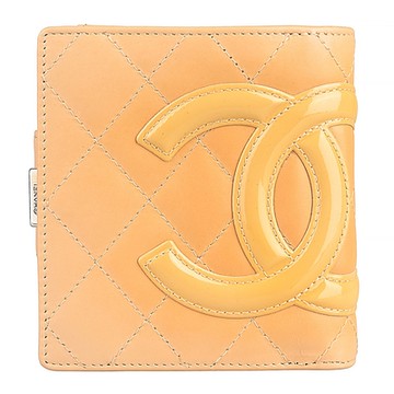 展示品CHANEL 經典康朋系列雙C LOGO羊皮釦式短夾(米x米)