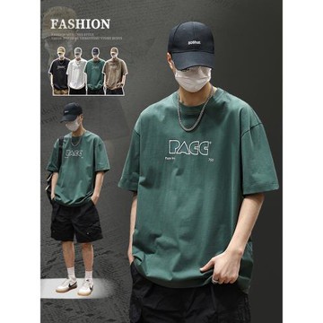 2025夏季薄款短袖T恤男款寬松大碼美式潮牌印花休閑半袖上衣百搭