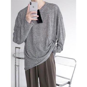 韓國INS透明防曬長袖T恤男女款疊穿長袖透氣薄款純棉防曬衣禁欲色