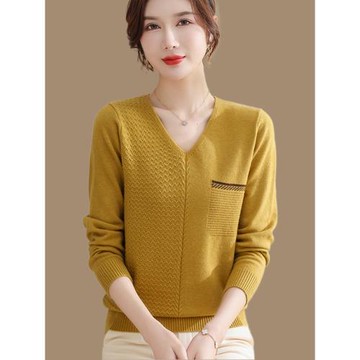 V領針織羊毛衫女春秋薄款2023新款洋氣小衫上衣雞心領毛衣打底衫