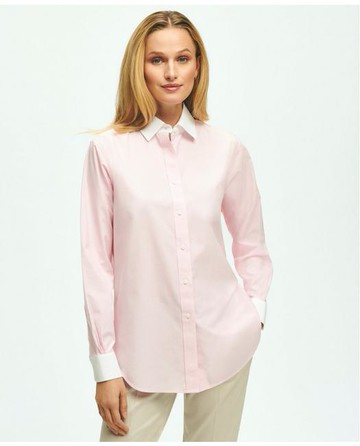 Brooks Brothers Women's Relaxed Fit Non-Iron Stretch Supima Cotton Shirt with White Collar & Cuffs | Dark Pink | Size 12