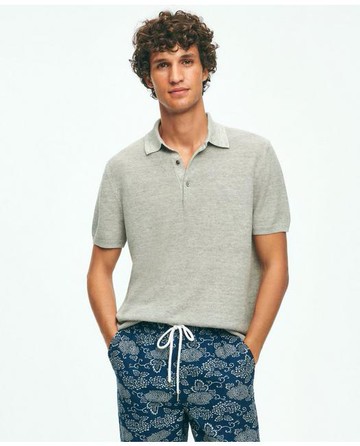 Brooks Brothers Men's Polo Sweater In Heathered Linen | Grey | Size XL