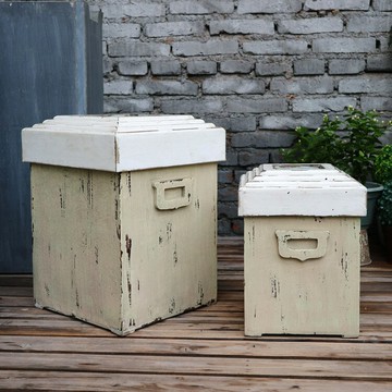 美式鄉村復古木質套箱 鑲鐵藝雕花 櫥窗陳列攝影道具 家居裝飾品1入