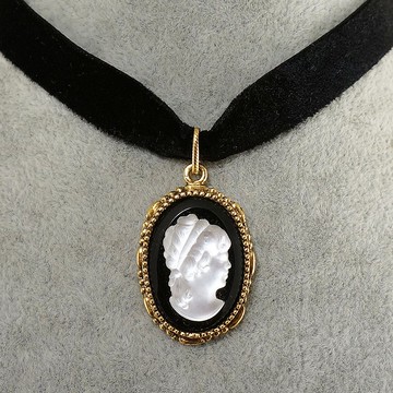 白色黑色女士女孩復古玻璃浮雕金黑色天鵝絨項圈項鍊
