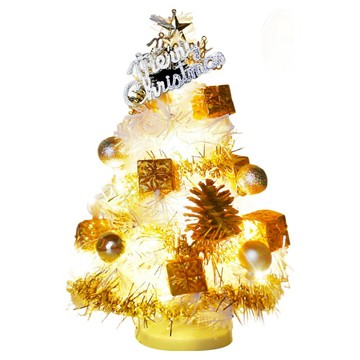 摩達客 精緻聖誕樹 + 裝飾品組 不含燈 免組裝 + 20燈 LED 銅線燈串 USB電池盒兩用充電 台灣製  聖誕樹 白色 + 裝飾品 巴黎金夢 + 燈串 暖白光  30cm