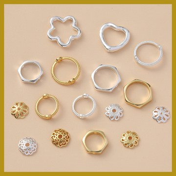 保色18K雙孔圓形 菱形星星花花配件 diy手鏈掛件 套珠圈 串珠材料 串珠材料包 珠珠材料 手串材料