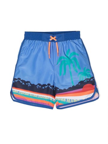Marc Jacobs Kids - illustration-print drawstring swim shorts - kids - Polyester/Polyester - 6 - Blue