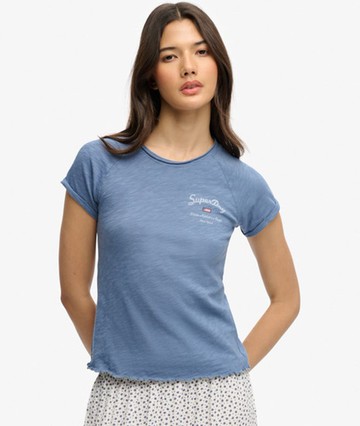 Superdry Women's Athletic Essentials Slub Graphic T-shirt Light Blue Size: 10