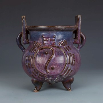 宋鈞窯藍紫釉香爐 古董真品古玩收藏玄關擺件中式老瓷器