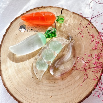 進口玻璃細工手工蔬菜豌豆胡蘿卜四葉草玻璃筷子架箸置