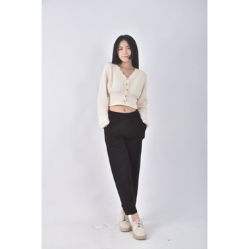 (S) 高腰質感素面黑色長褲二手衣