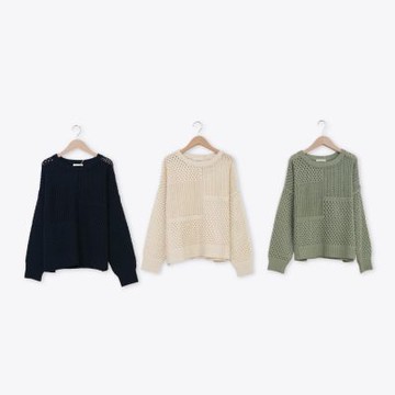 【MOSS CLUB】變化鏤空洞洞圓領針織上衣 藍 綠 杏(魅力商品)