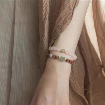 冰飄南紅瑪瑙南瓜珠/和田玉並蒂蓮/老山檀手繩/女中式復古手鏈