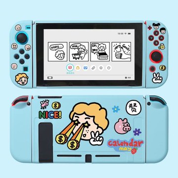 星星眼適用于nintendo switch保護套可愛情侶淡藍色手柄軟殼ins