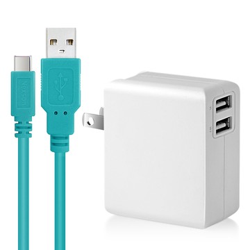 dr.battery電池王2.4a雙輸出usb充電器+ul認證typec 6a usb充電線2米-綠