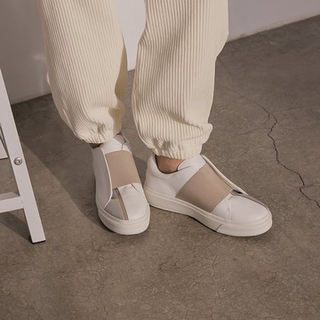 寬繃帶厚底休閒鞋-白色