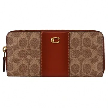 COACH CS031 經典C LOGO花紋款拉鍊長夾.駝/紅棕