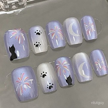 手工美甲新款指甲短款貓眼成品高級蝴蝶甲片可拆卸穿戴甲顯白貼片 QZLF