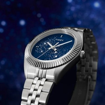 TIMEX 天美時 Legacy Celestial 36毫米 夜空魅力 不鏽鋼錶帶腕錶(藍x銀 TXTW2Y20100)