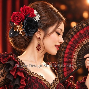 黑玫瑰紅玫瑰花束式髮飾 | 佛朗哥・舞台・成人式頭飾