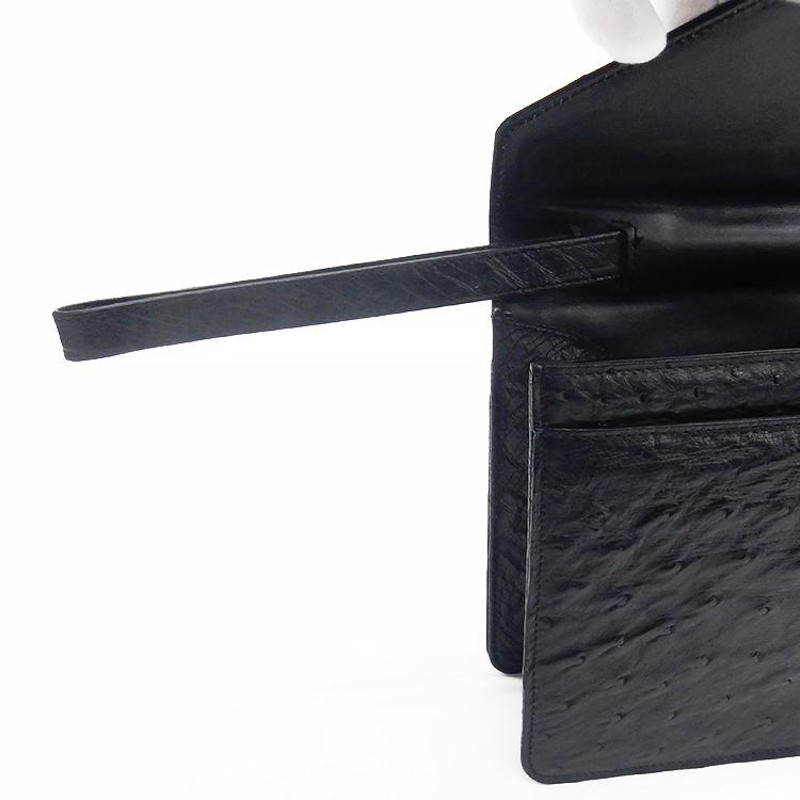 天然皮革 セカンドバッグ オーストリッチ革 黒 日本製 クラッチバッグ